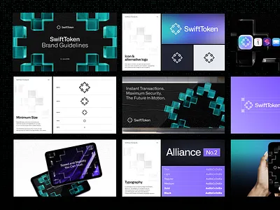 SwiftToken - Brand Guidelines System blockchain identity brand design studio brand inspiration crypto branding dark aesthetic design inspiration digital identity fintech branding futuristic branding gradient ui graphic design investor pitch logo inspiration modern design pitch deck design product branding startup saas ui inspiration visual system web3 design