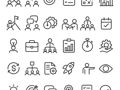 Business Management Vector Icons — Clean Line Art Collection business business icons clean vector corporate dashboard icon pack leadership line icons management minimal design office organization outline icons planning productivity strategy teamwork ui icons vector icons workflow