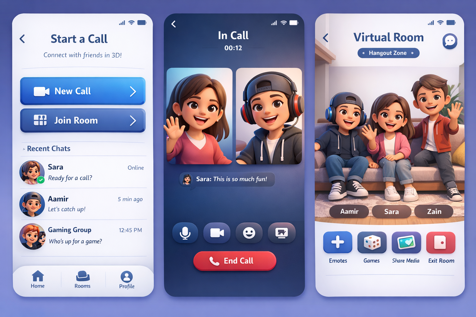3D Avatar Calling App, Mobile UI/UX Design 3d avatar app design calling app design system dribbble figma interactiondesign metaverse mobile app mobile app design product design social app ui design ui ux ui ux design ux design video chat virtual reality