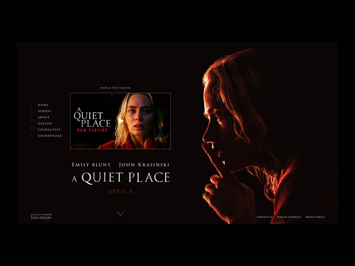 A quiet place - Website design a quiet place entertainment entertainment website landing page movie design movie website promotional website ui webdesign