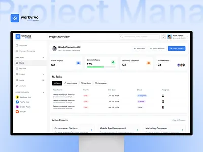 Workvivo - Project Management Case Study admin dashboard b2b clean ui dashboard data visualization design system enterprise interface minimal modern product design productivity project management saas software design task management team collaboration ui ux web app