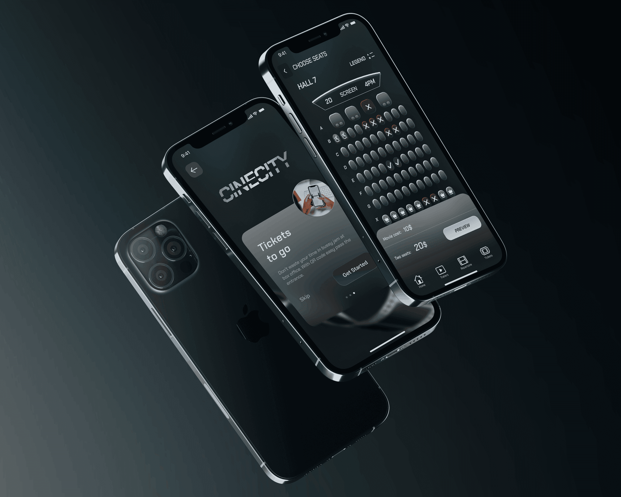 Cinecity - Movie theater seat reservation app app design branding mobile motion graphics ui uiux visual identity