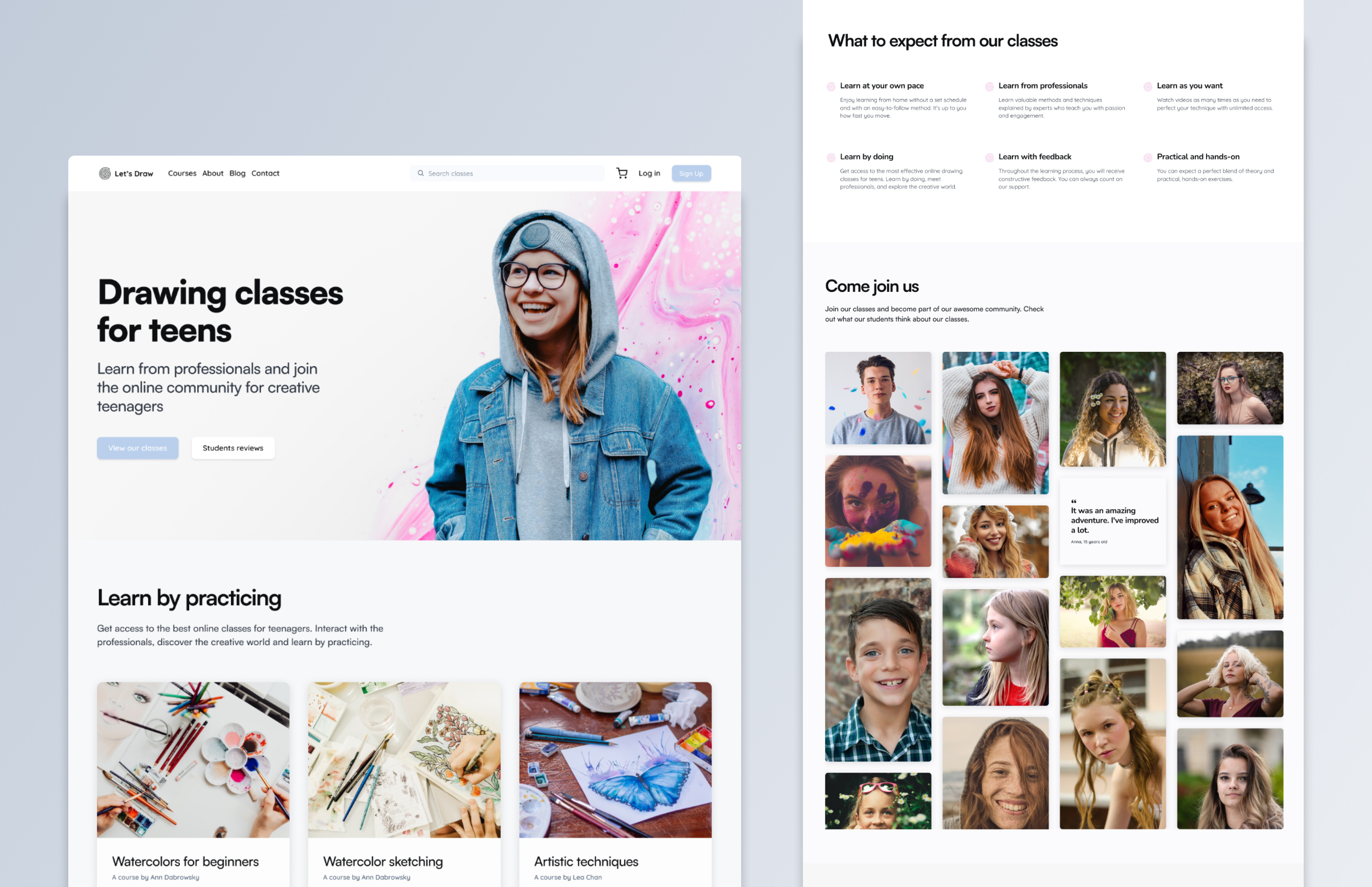 E-learning web app for creatives teens design desktop e learning resposive design shop ui web app web design