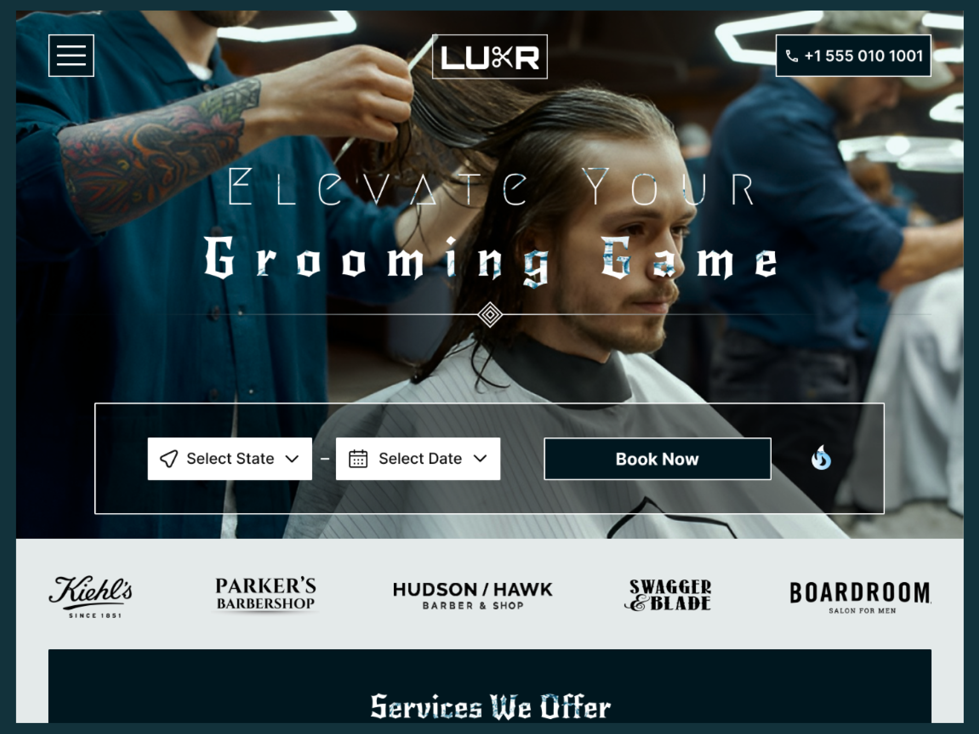 LUXR Barber Shop Header UI Design barber shop ui uiux design website website header