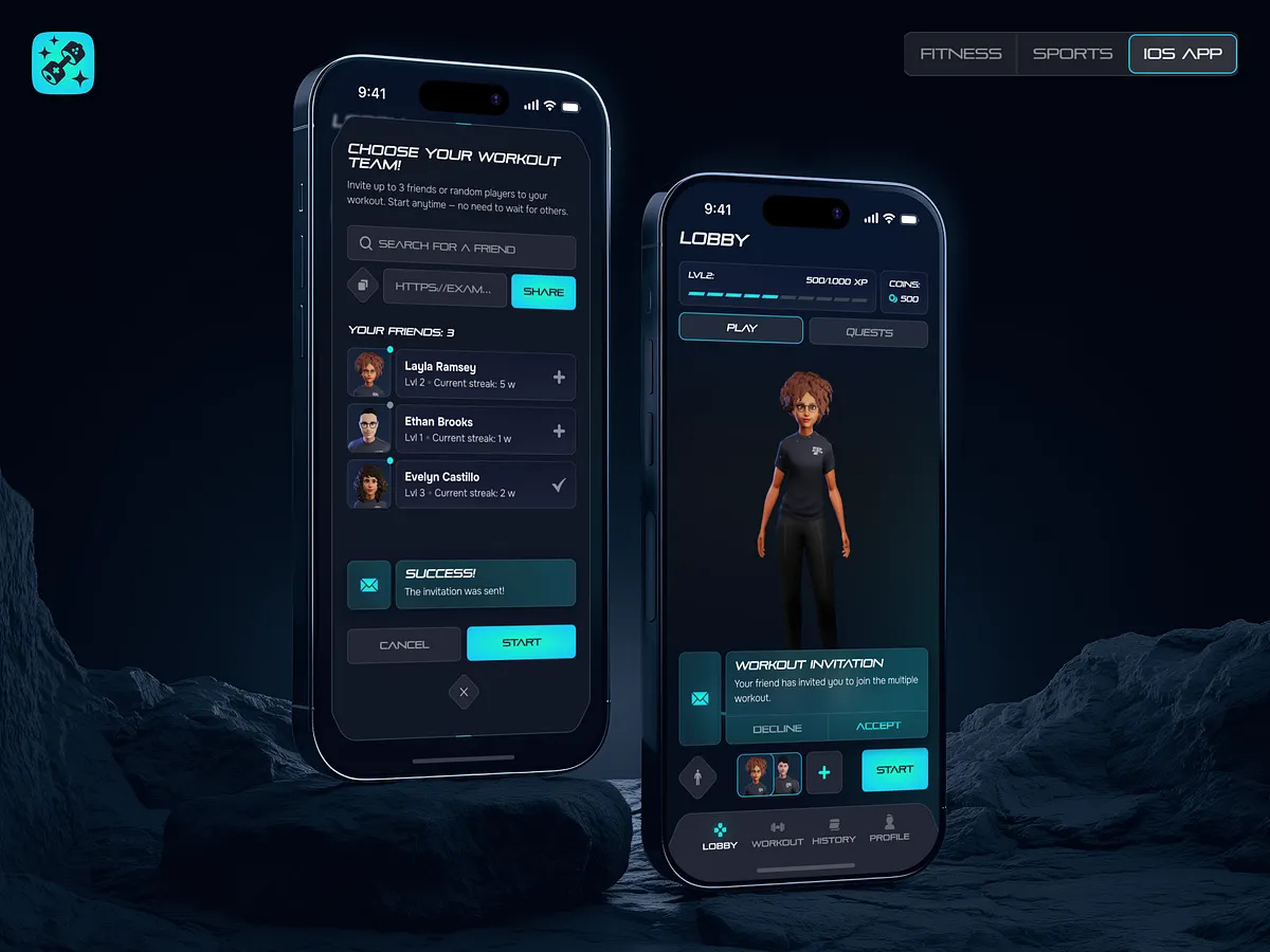 Social Fitness Mobile App UI – Ready Player Fit