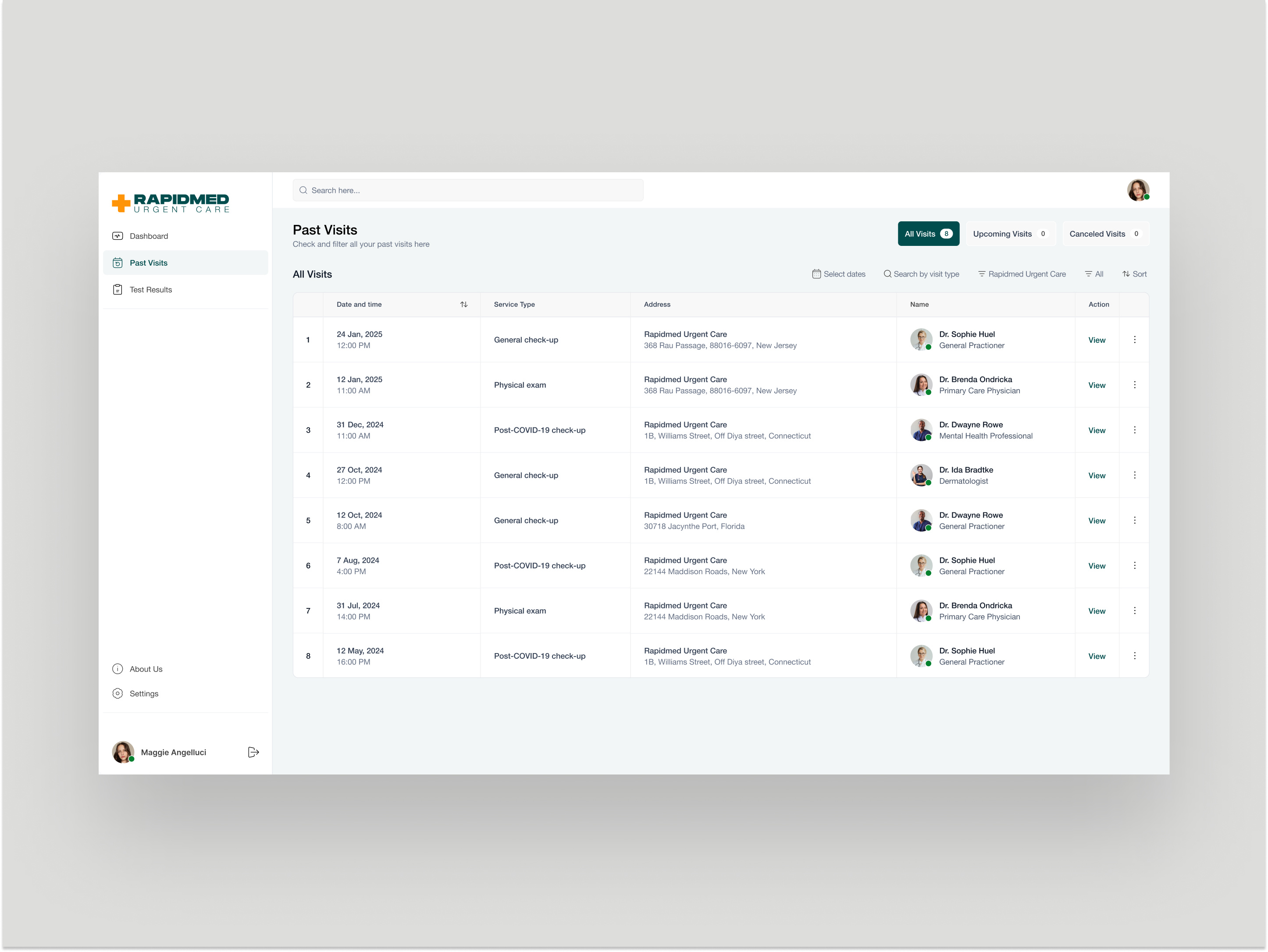 Medical Portal - Past Visits & Landing page design dashboard design medical portal design product design ui ux uxui web design