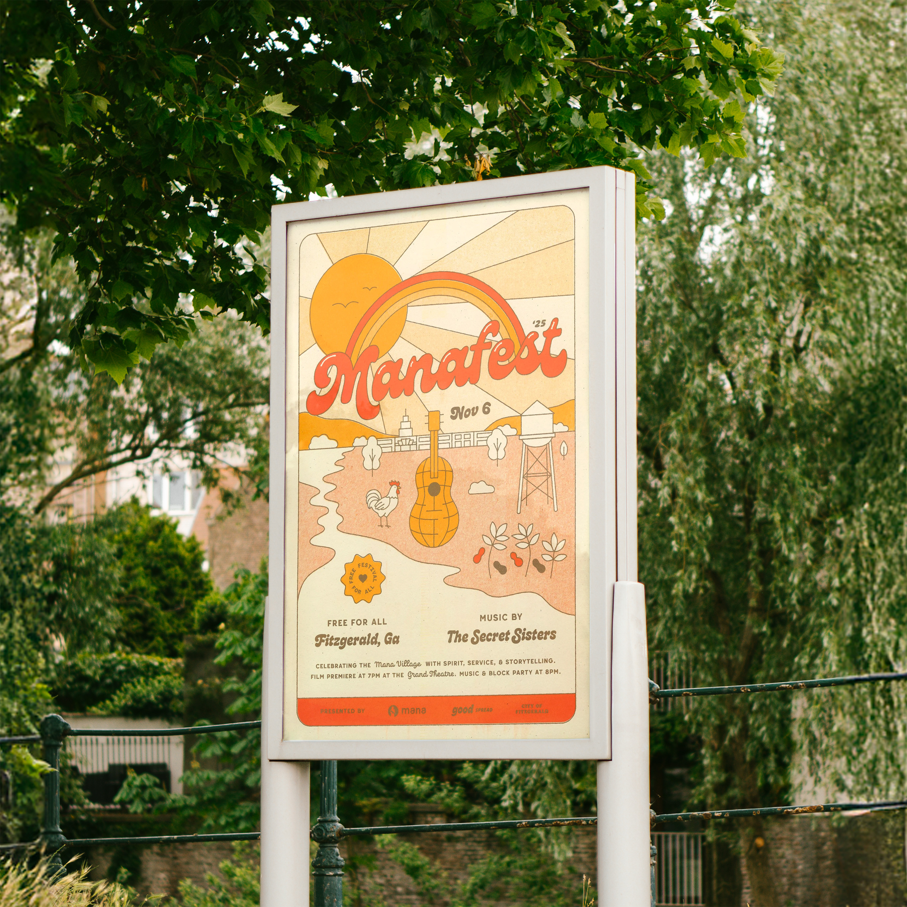 Manafest Poster atlanta branding conference cpg event festival fitzgerald georgia groovy guitar identity illustration manafest peanut planning poster print retro risograph signage