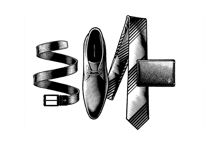 Classy Illustrations for Classy Mens' Wear classic finely detailed hand drawn illustration menswear pen and ink product realistic vintage