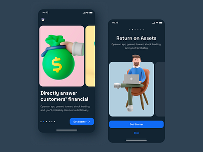 Finance Onboarding app darkmode design illustration ios kit mobile onboarding template ui utilmate