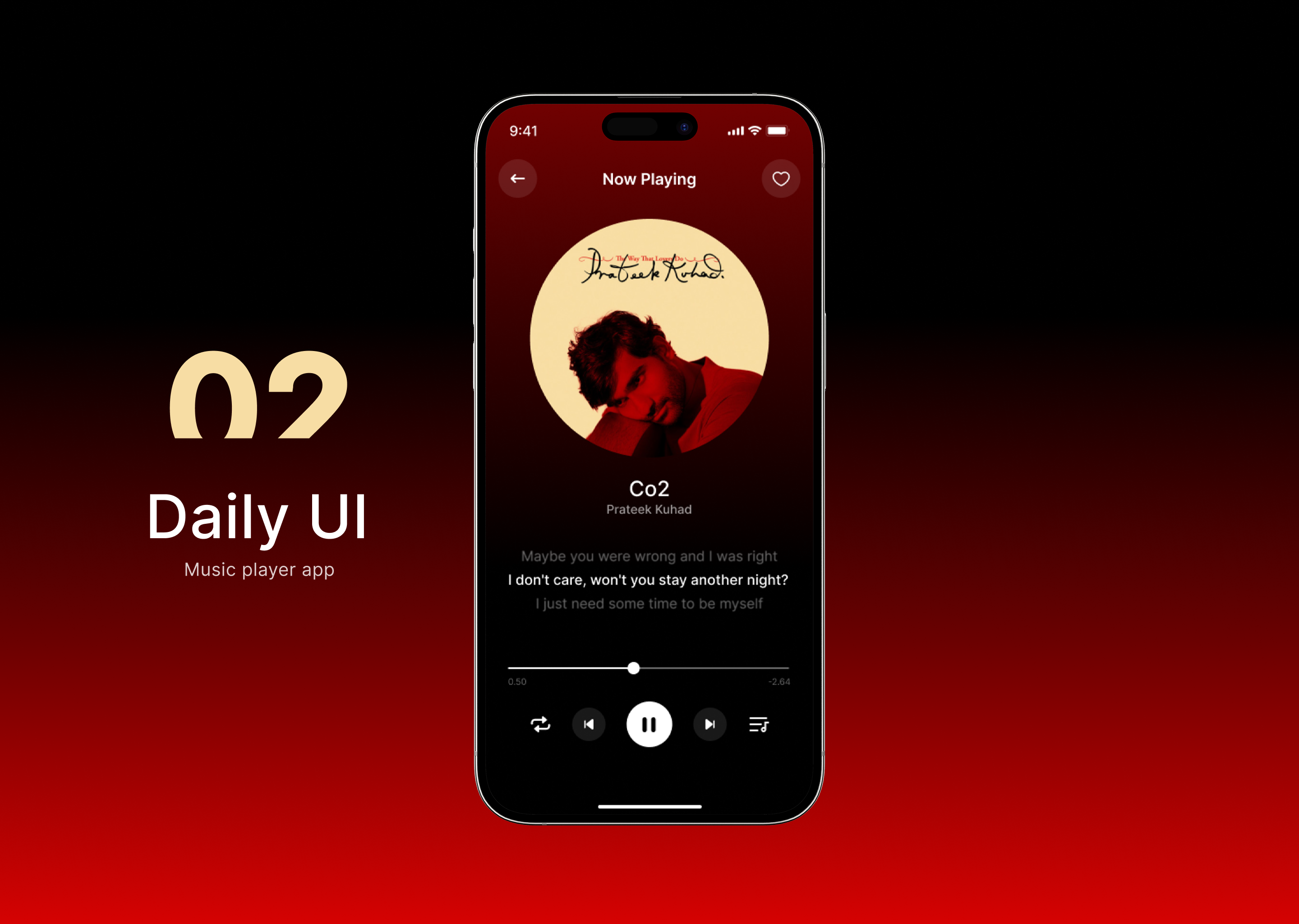 Daily UI #02 — Music Player App app design audio app dailyui dark ui figma interface minimal mobile ui music app music player now playing uidesign