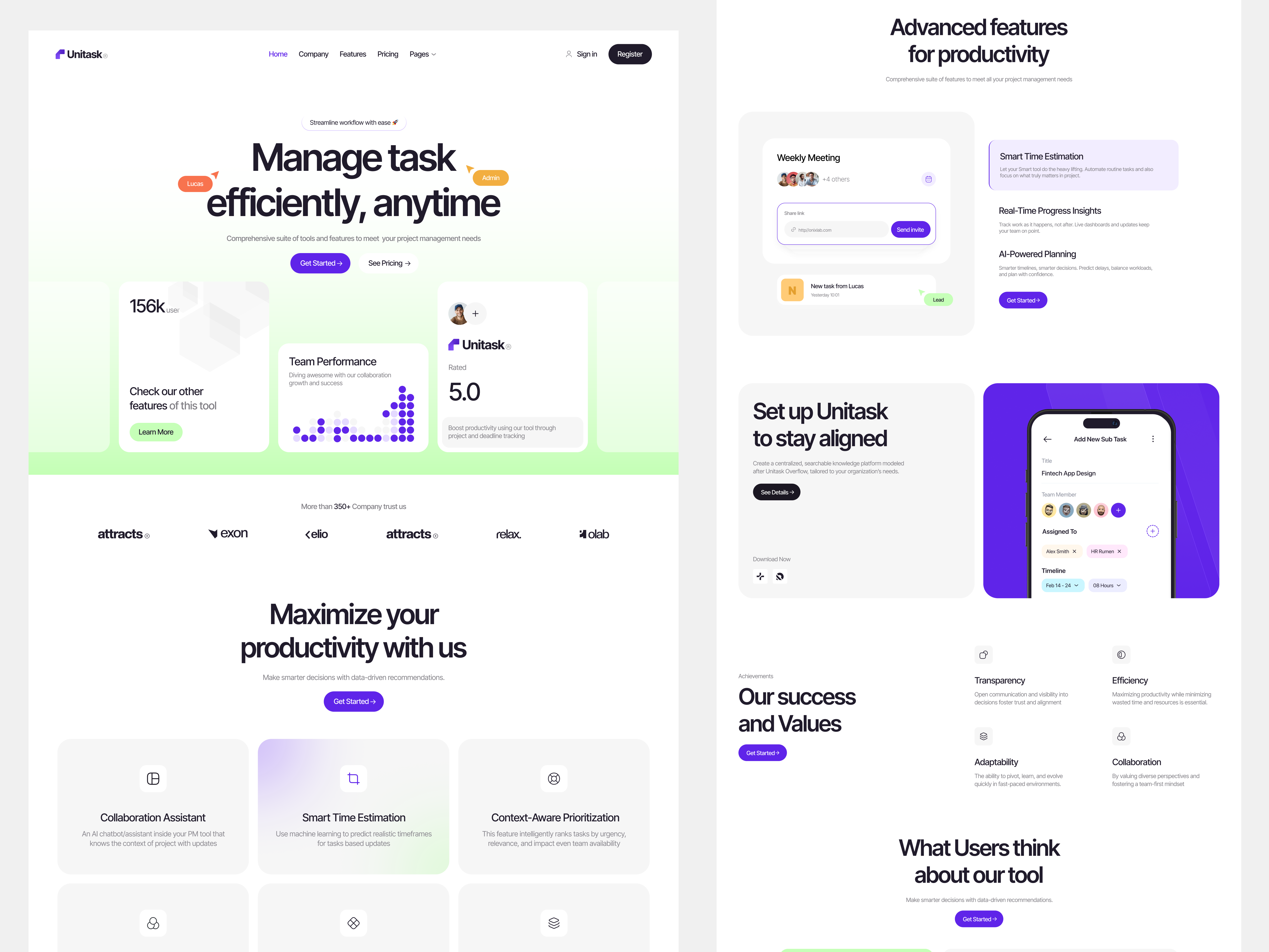 Unitask - SAAS Website Design ai saas landing page onixtheme saas saas landing page saas webflow template saas website task management website web design webflow website design