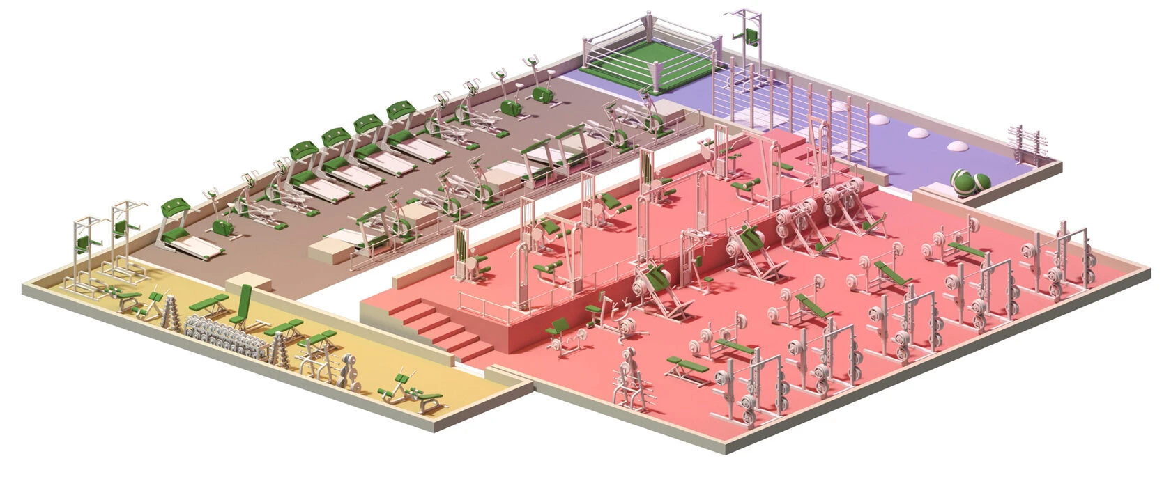 Fitness Space Zoning & 3D Floor Plan Visualization 3d model 3d visualization architecture commercial interior equipment layout fitness fitness center floor plan functional zoning gym interior architecture layout space planning sport design wellness zonification