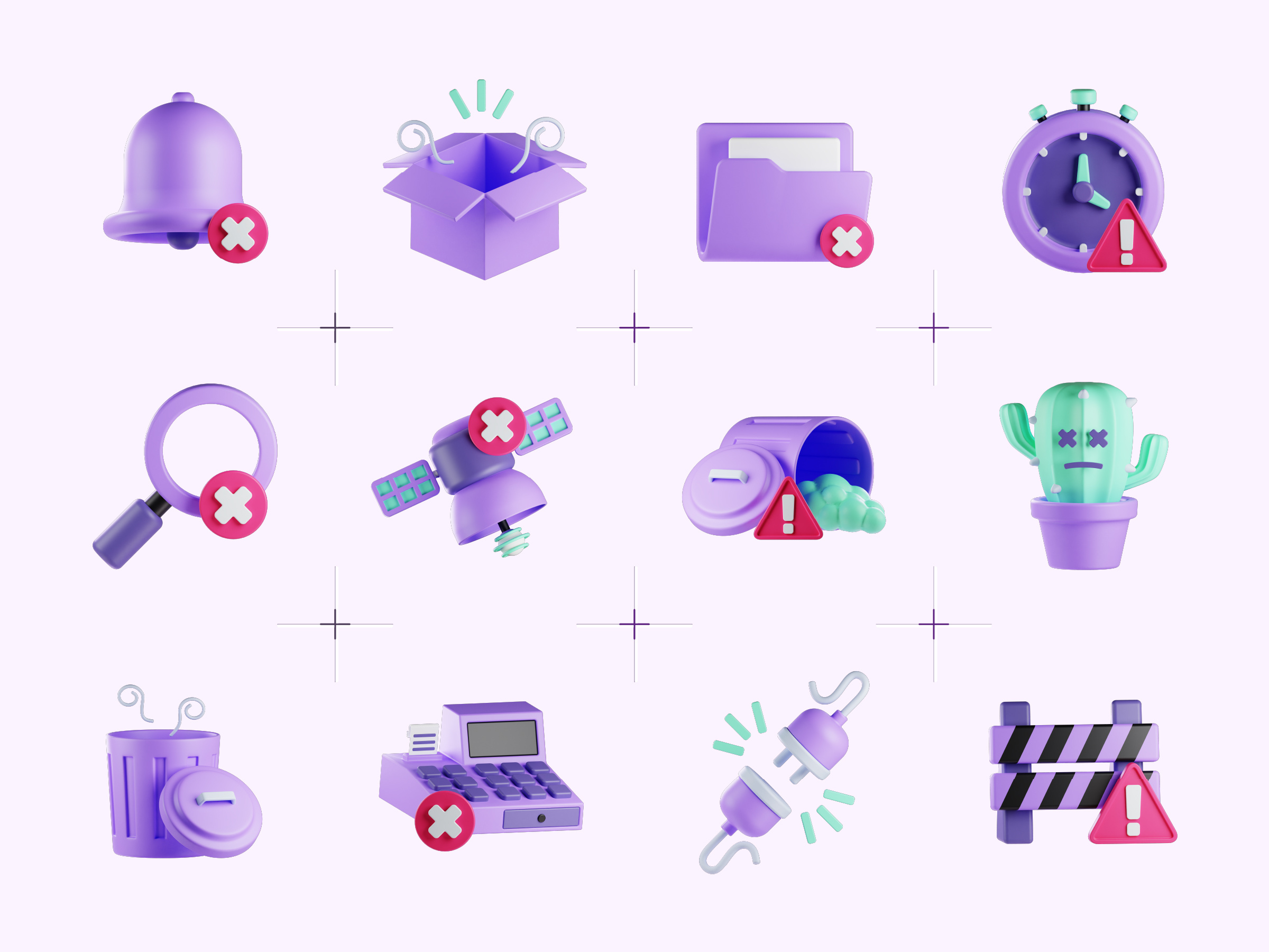 Empty State 3D Icon 3d 3d icon bell cactus cardboard empty state folder illustration plug satellite search stopwatch trash ui user interface