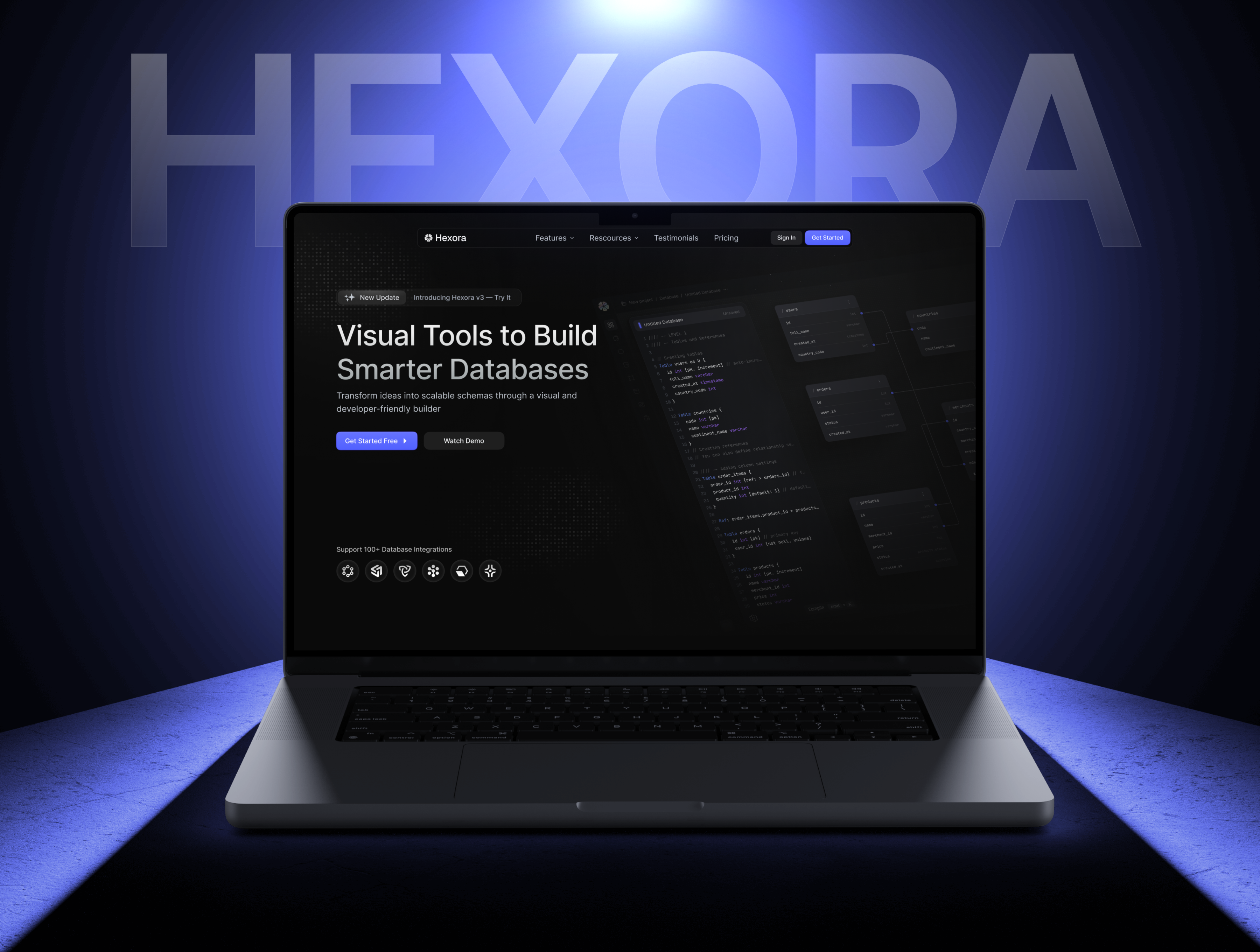 Hexora - SaaS Website Template UI Kit b2b software cloud database database schema database tools database visualization enterprise app kit microservices product design productivity software saas design saas landing saas landing page saas tools schema builder system design ui kit ui8 web app builder web design