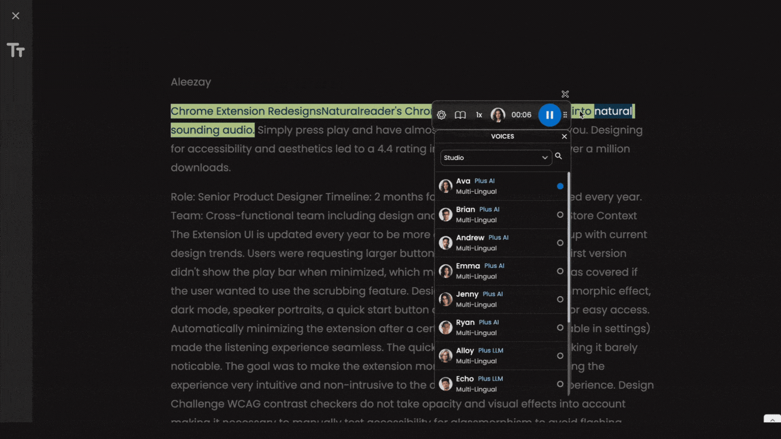 AI Chrome Extension Design 11labs ai branding dark mode design system figma gemini glassmorphism graphic design interaction interaction design motion graphics openai product design ui ui design user experience ux ux design wcag