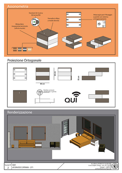 "QUI" - Furniture's Design comodino design furniture graphic design idea progetto illustration presentation presentazione progetto proiezione ortogonale project idea rendering renderizzazione vector versatile