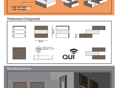 "QUI" - Furniture's Design comodino design furniture graphic design idea progetto illustration presentation presentazione progetto proiezione ortogonale project idea rendering renderizzazione vector versatile