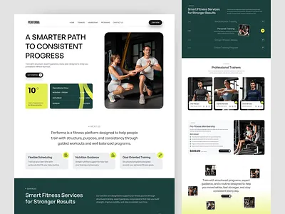Performa - Fitness Training Landing Page dribbble fitnessapp fitnessplatform gymwebsite healthtech landingpage modernui productdesign saas saasdesign uiux webdesign