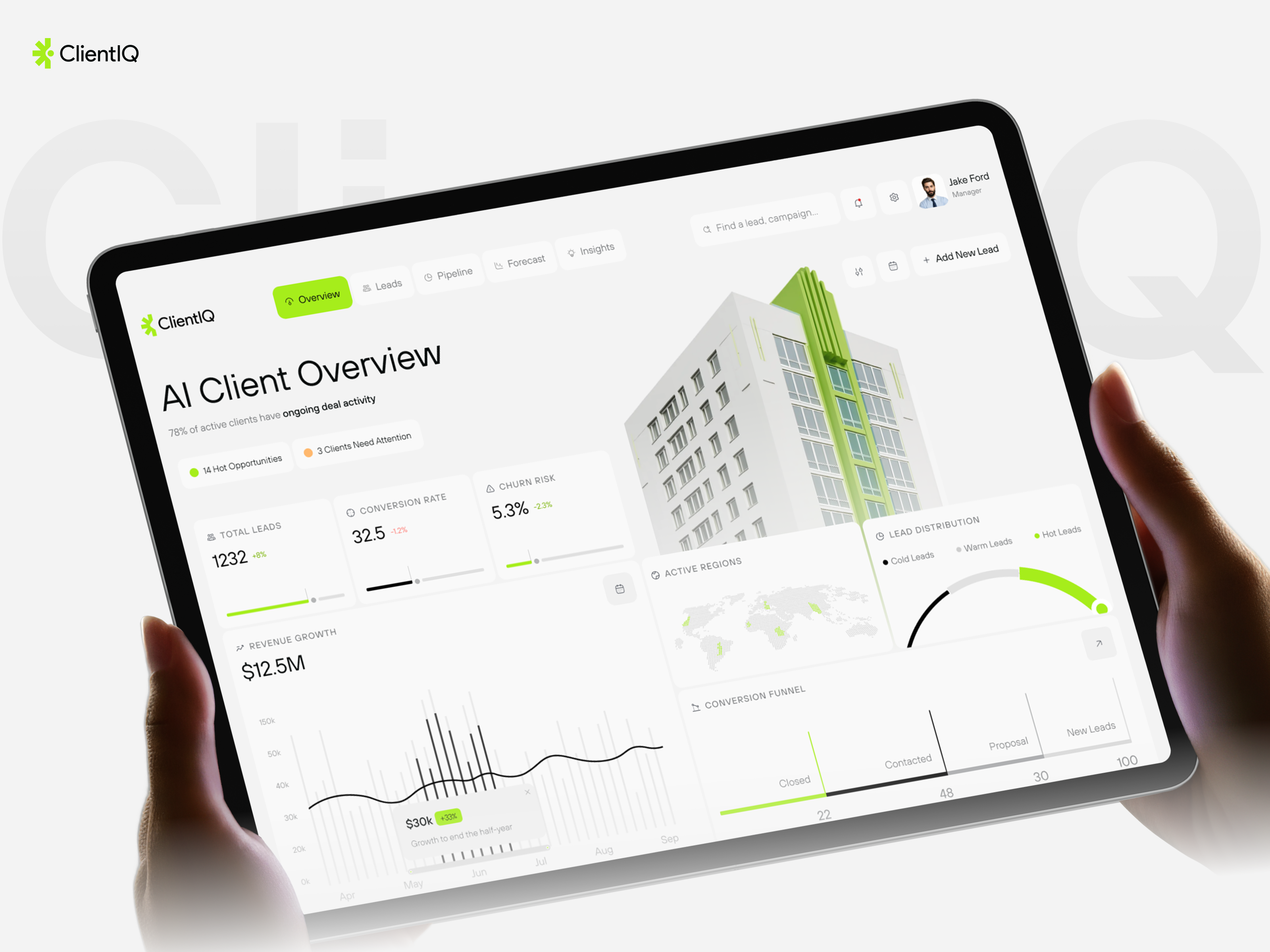 ClientIQ- AI Real Estate CRM | SaaS Web App Design ai dashboard crm dashboard crm design crm web app dashboard design lead management product design real estate crm saas dashboard saas platform design sales analytics sales crm sales lead
