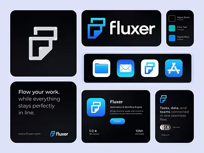 Fluxer — Workflow Automation & Flow-Driven SaaS Branding app icon automation platform brand identity logo logo presentation modern branding product branding productivity app saas app logo saas branding saas identity startup branding symbol mark system design visual identity workflow automation