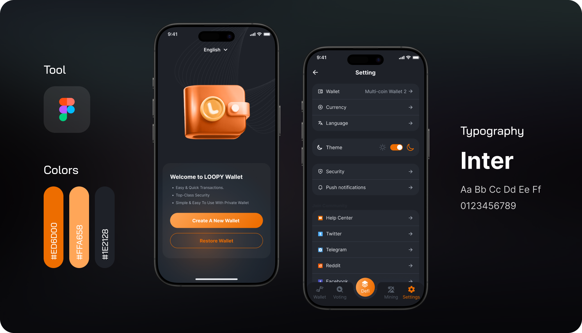 Blockchain Wallet App – Settings & Onboarding UI blockchain crypto wallet fintech mobile app design product design wallet app