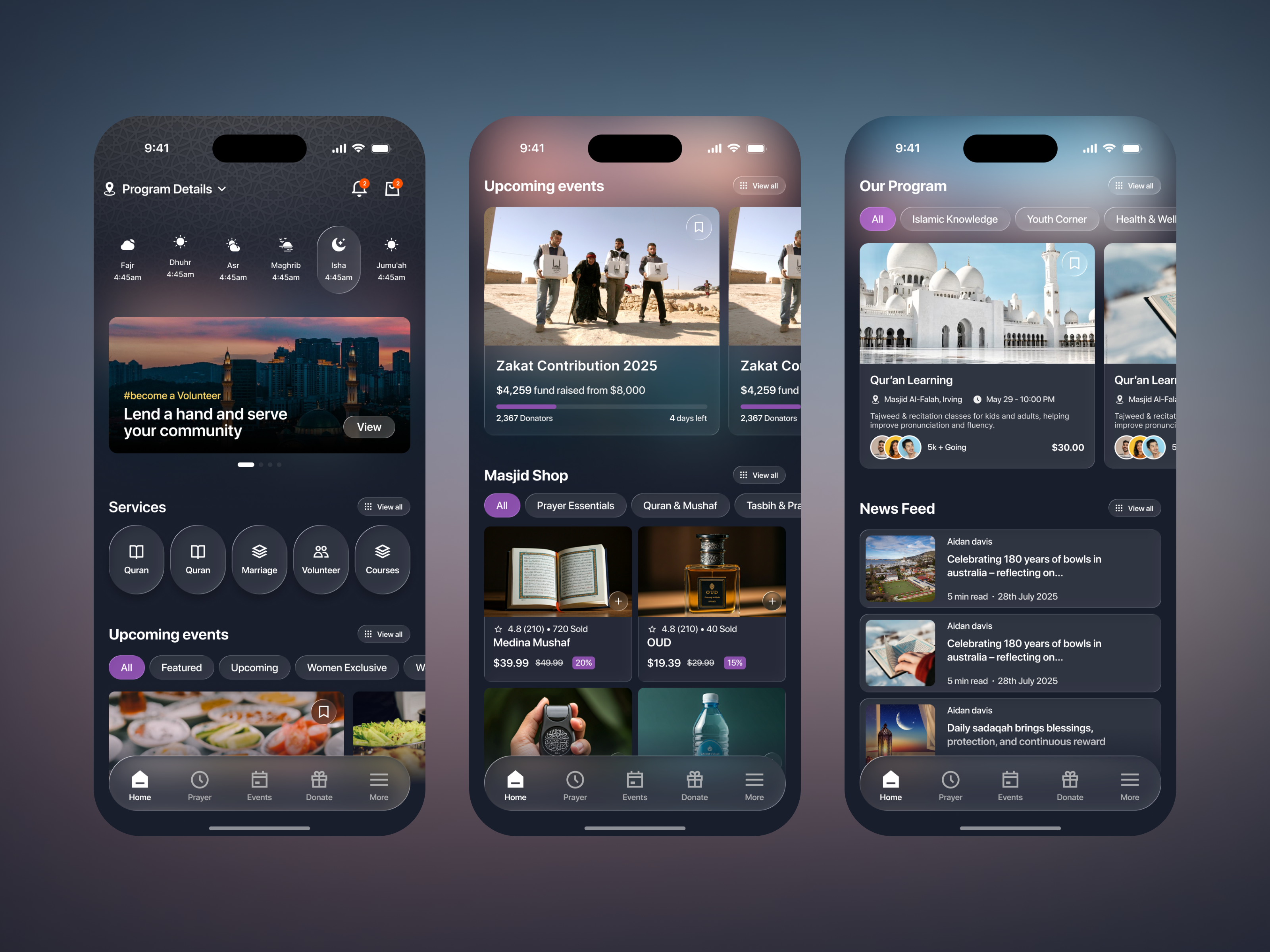 MasjidHero — Islamic Mobile App Design for Mosque Prayer app design app interface donation app interface islamic app masjid mobile mobile app mobile app ui muslim mobile app online learning platform prayer app product product design service ui ui design ux wavespace web design