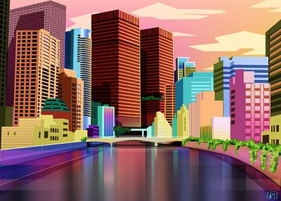 Osaka city colourful graphic design illustration vector