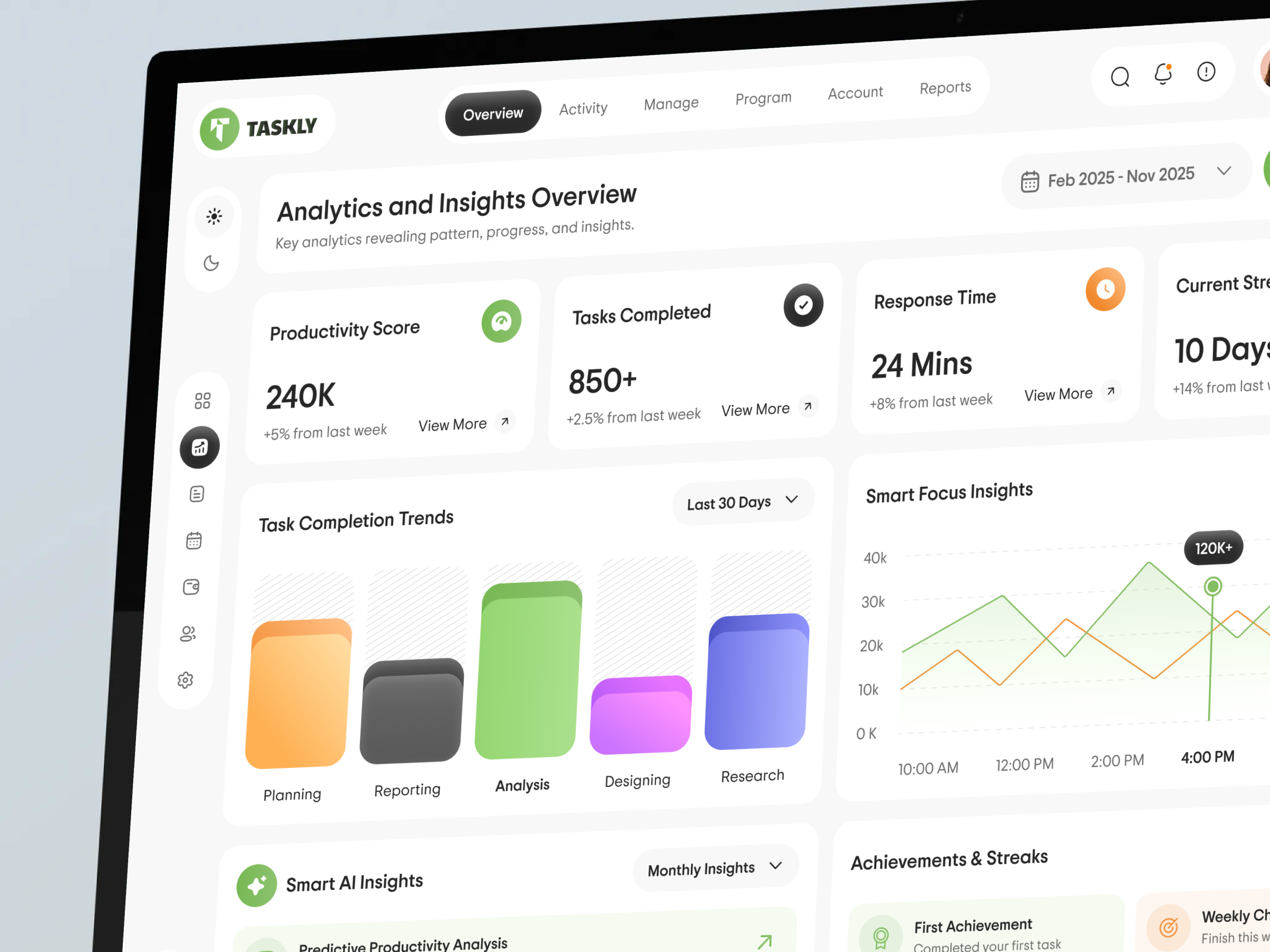 AI Smart Task & Focus Tracker Dashboard ai ai design analytics dashboard automation clean ui data visualization focus mobile app moder design product design productivity app saas saas dashboard smart dashboard task management time tracking ui design ui ux ux design web app