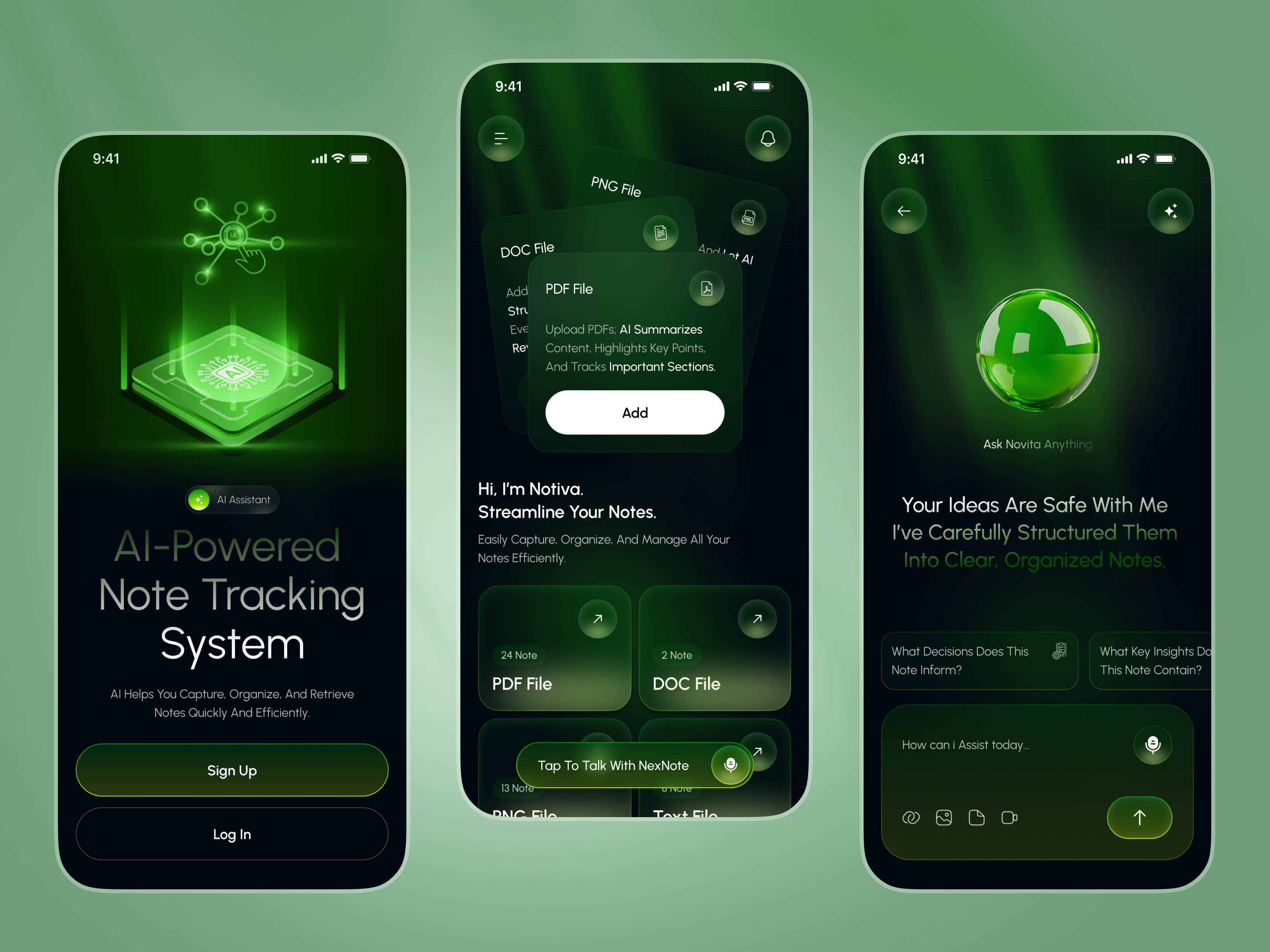 AI-Powered Note Tracking App ai app ai assistant ai note app ai powered app design document management futuristic intelligent system knowledge management mobile app note organization note summarization note tracking app smart notes tech app ui design ux design