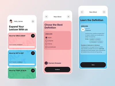 English Vocabulary Builder Mobile App app design app ui dribbble shot dribbbledesign educationapp english vocabulary englishlearning graphic design languagelearning learningapp mobile popular shot ui ui design vocabularyapp
