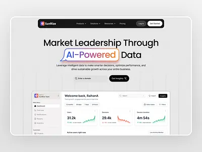 SunRize - Analytics Saas website analytics analytics dashboard b2b dashboard data data anaytics data driven data visualization landing page modern product design saas saas analytics uiux web design website website design