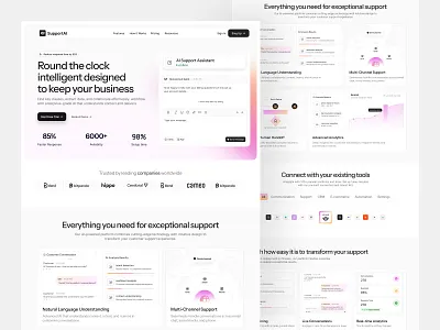 AI Voice Assistant & Transcription Platform landing page ai assistant analytics automation chatbot communication platform customer service customer support intelligent assistant landing page saas support software ui ui design web design website