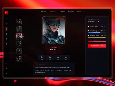 Sci-Fi Game UI | Operator Selection Screen & Character Dashboard 3d animation ascend fps game game game character selection ui game dahsboard game design game interface game ui game ui design gaming interface gaming ui hud design sci fi game sci fi ui shooting game ui ui uiux ux design