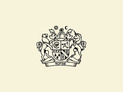 Logo for ROFSIE branding coat of arms crest donkey illustration lion logo rofsie scotland sunflower unicorn
