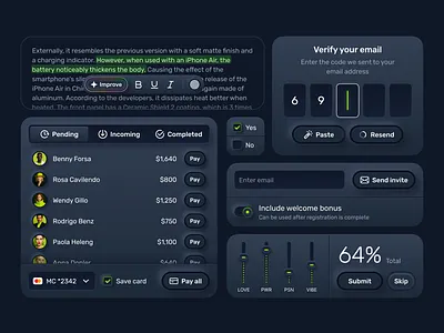 UI Pill 05 – 🖲️ Midnight Volume ai dark editor kit neomorph neomorphism neon text edit ui uikit verification volume