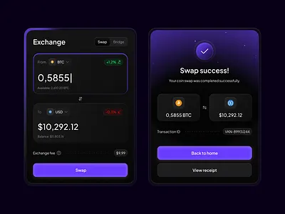 Crypto swap UI card crypto design gradient product ui ux