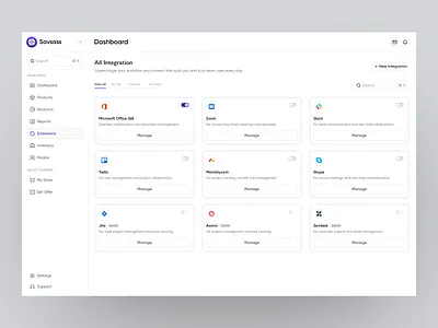 Savsass Integration Page Dashboard dashboard dashboard ui design product design sass sass product ui