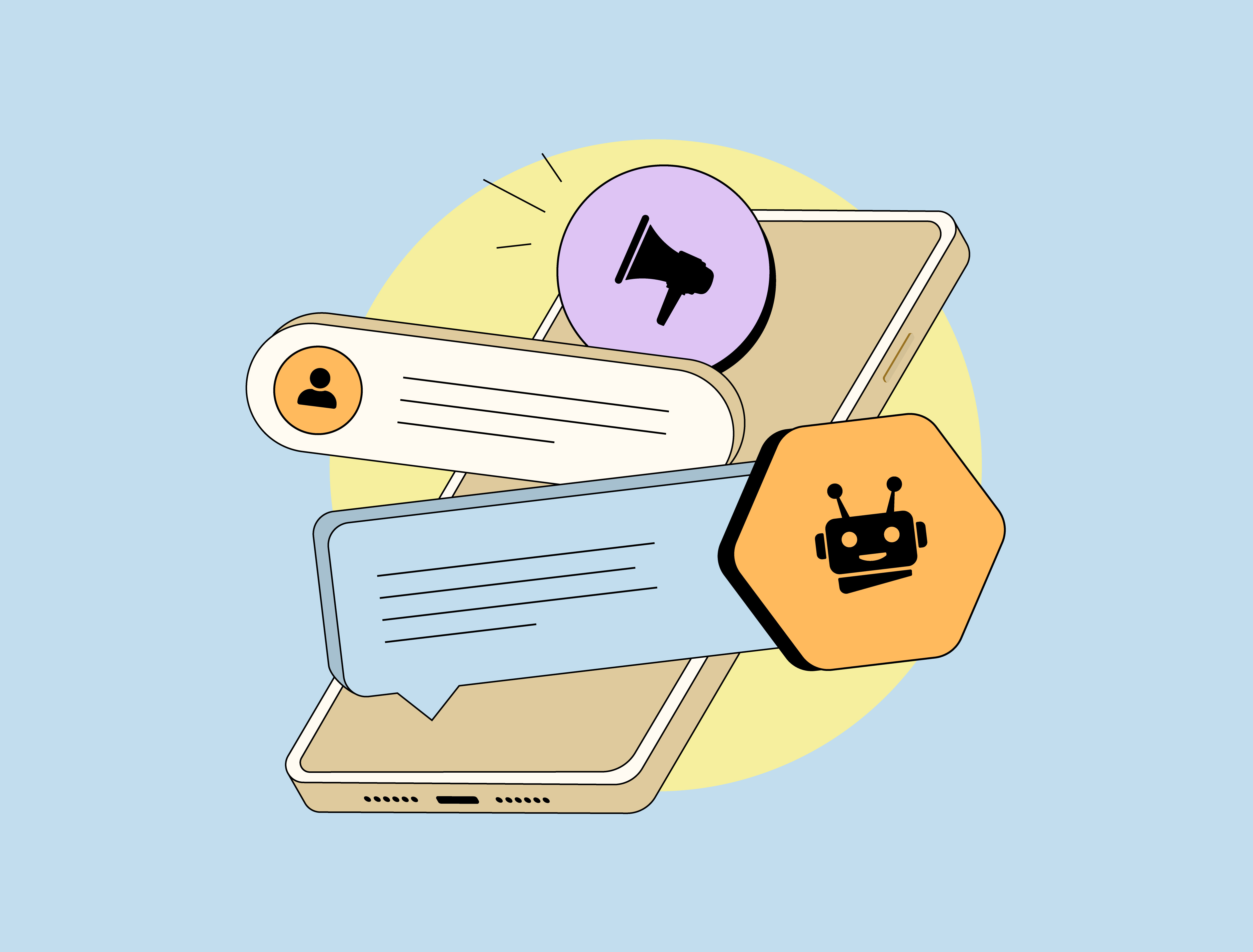 AI agents landing page - Chatbot marketing illustration ai agents app branding business design graphic design illustration landing page marketing messages mobile technology ui ui illustration web design