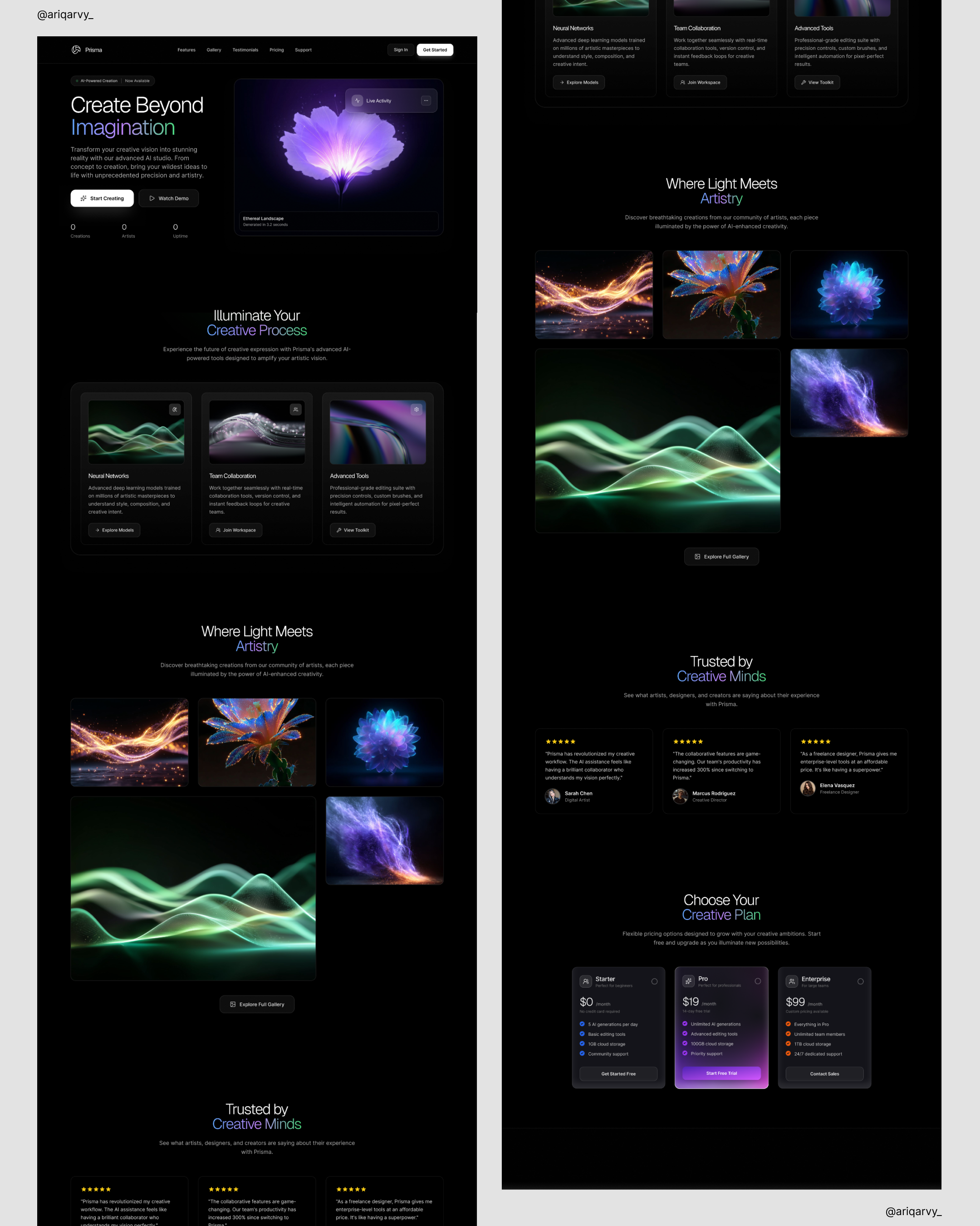 PRISMA — AI Creative Studio 3d ai black graphic design ui ux website
