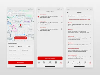 Grocery app address & outlets screens. app design product design ui design