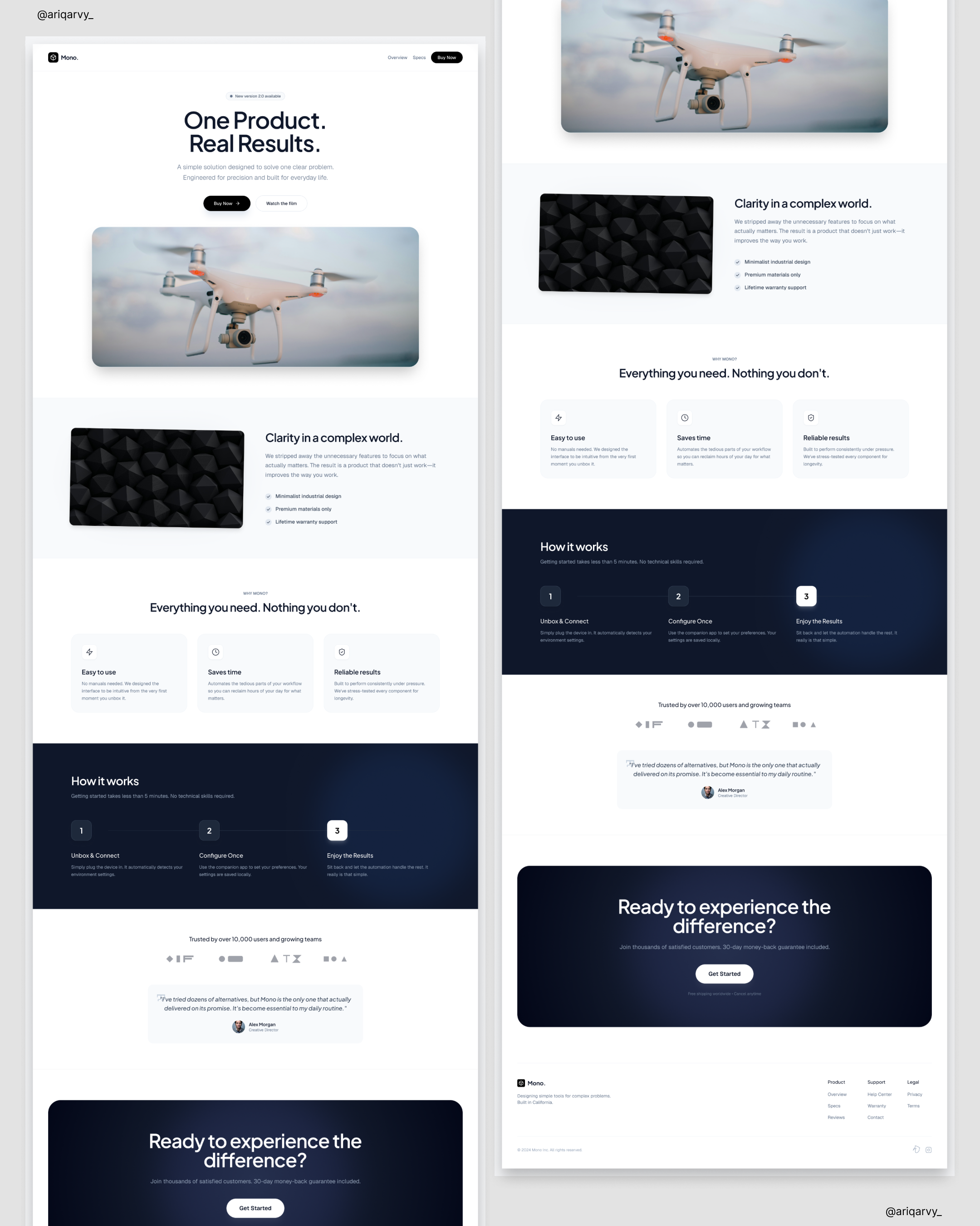 MONO — One Product. Real Results. design drone landing page ui ux web web design website white wordpress design