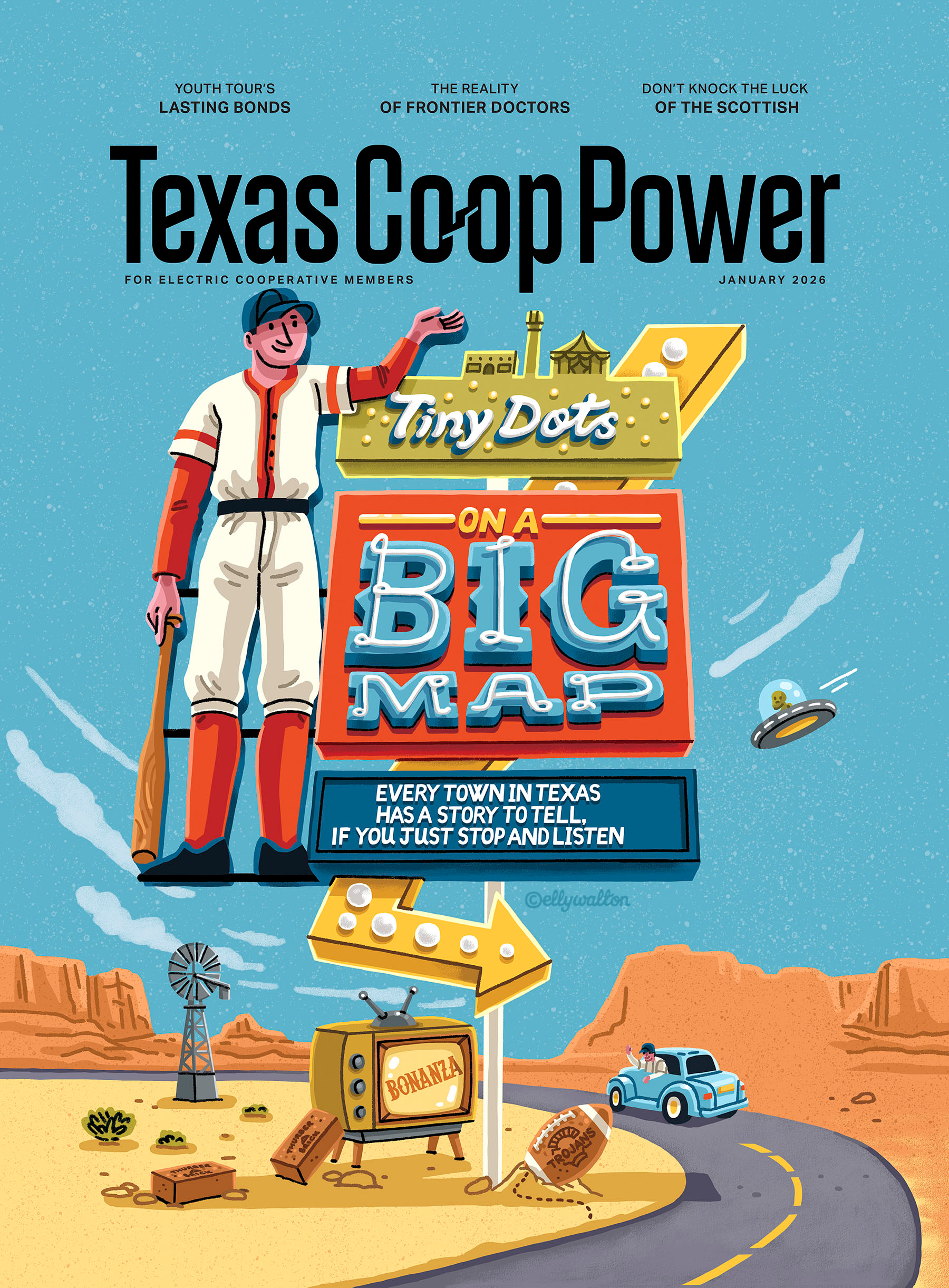 Cover Illustration: Texas Coop Power Magazine cover illustration editorial editorial illustration hand drawing hand drawn hand lettering illustrated cover illustration magazine magazine illustration motel sign illustration