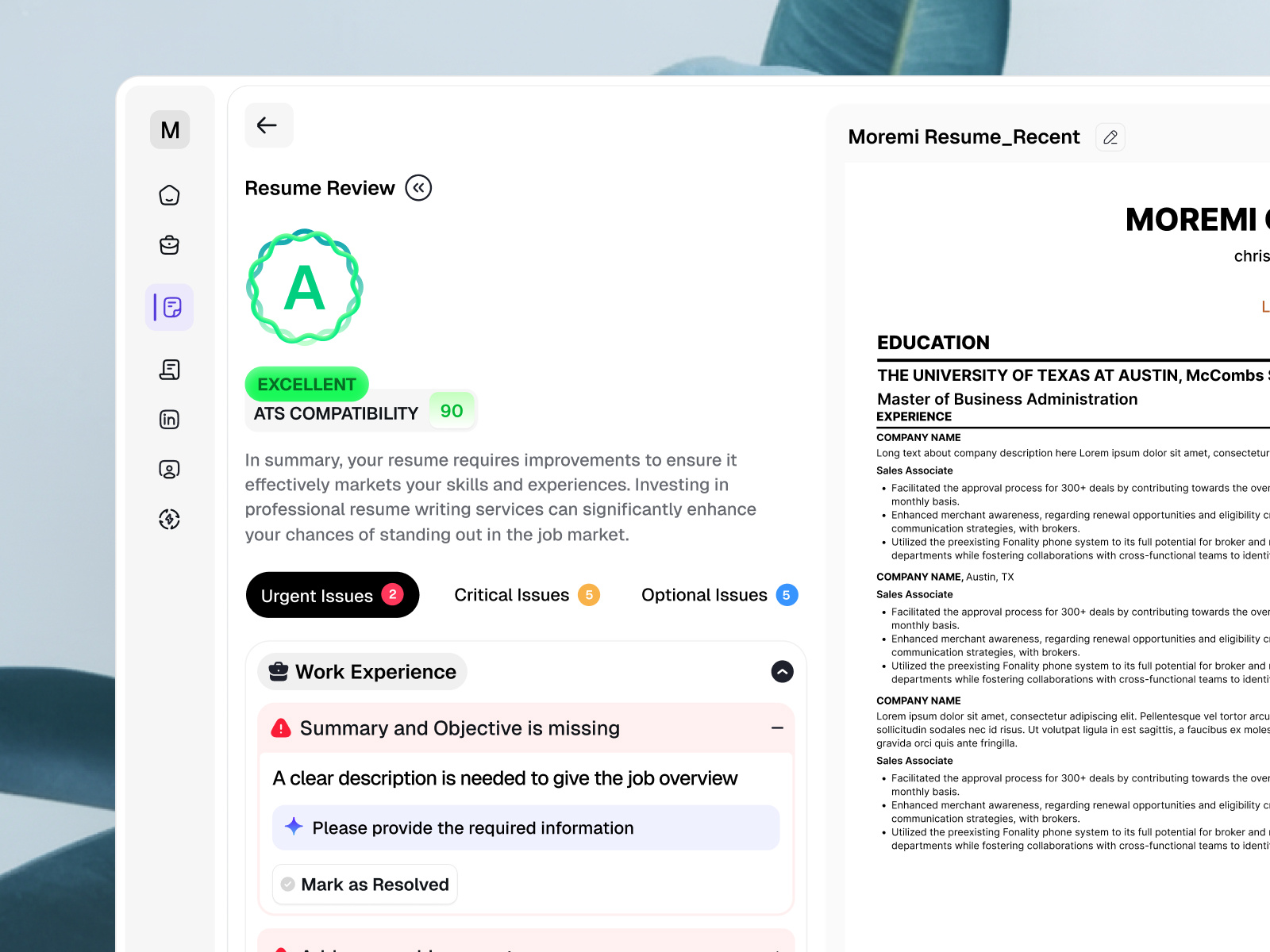 Resume Builder ai artificial intelligence curriculum vitae editor figma graphic design micro interaction modern product resume rive score student ui ux