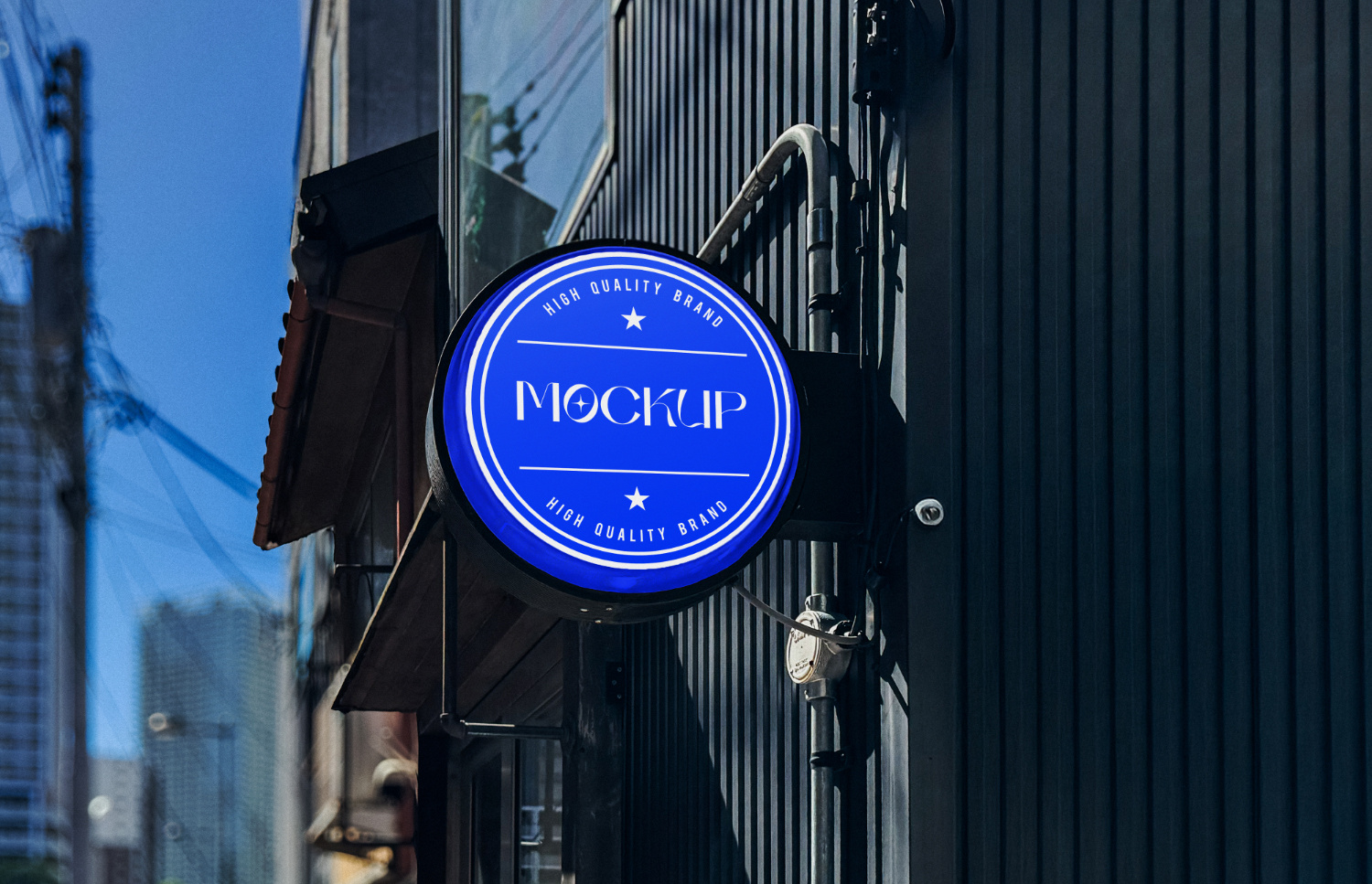 Round Lightbox Sign Mockup 3d advertising brand identity branding graphic design lightbox logo mockup presentation psd mockup shop sign signage signboard storefront street sign urban mockup