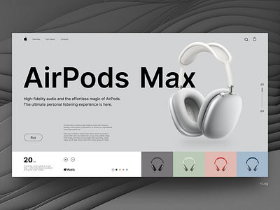 The main screen online store for AirPods Max headphones airpods airpodsmax animation figma headphones onlinestore sbsanimation slider tilda uitrends uxui webdesign
