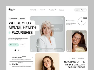 Mental Health Magazine Website UI Design | Mindfulness & Wellnes 3d animation branding design figma graphic design illustration logo magazine website meditation app mental health mindfulness motion graphics ui uiux ux web design wellness app