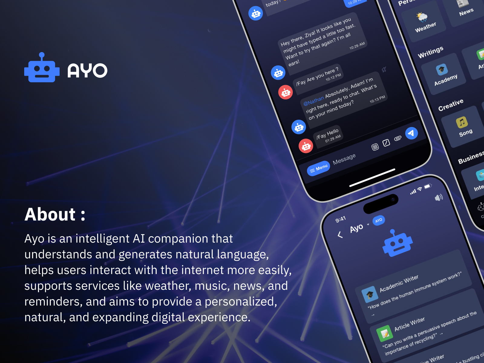 Ayo Mobile App accessibility ai assistant ai experience chatbot design context aware conversational ui digital companion future web human centered intelligent app mobile app modern ui natural language product design smart assistant smart interaction ux design voice first voice interaction web companion