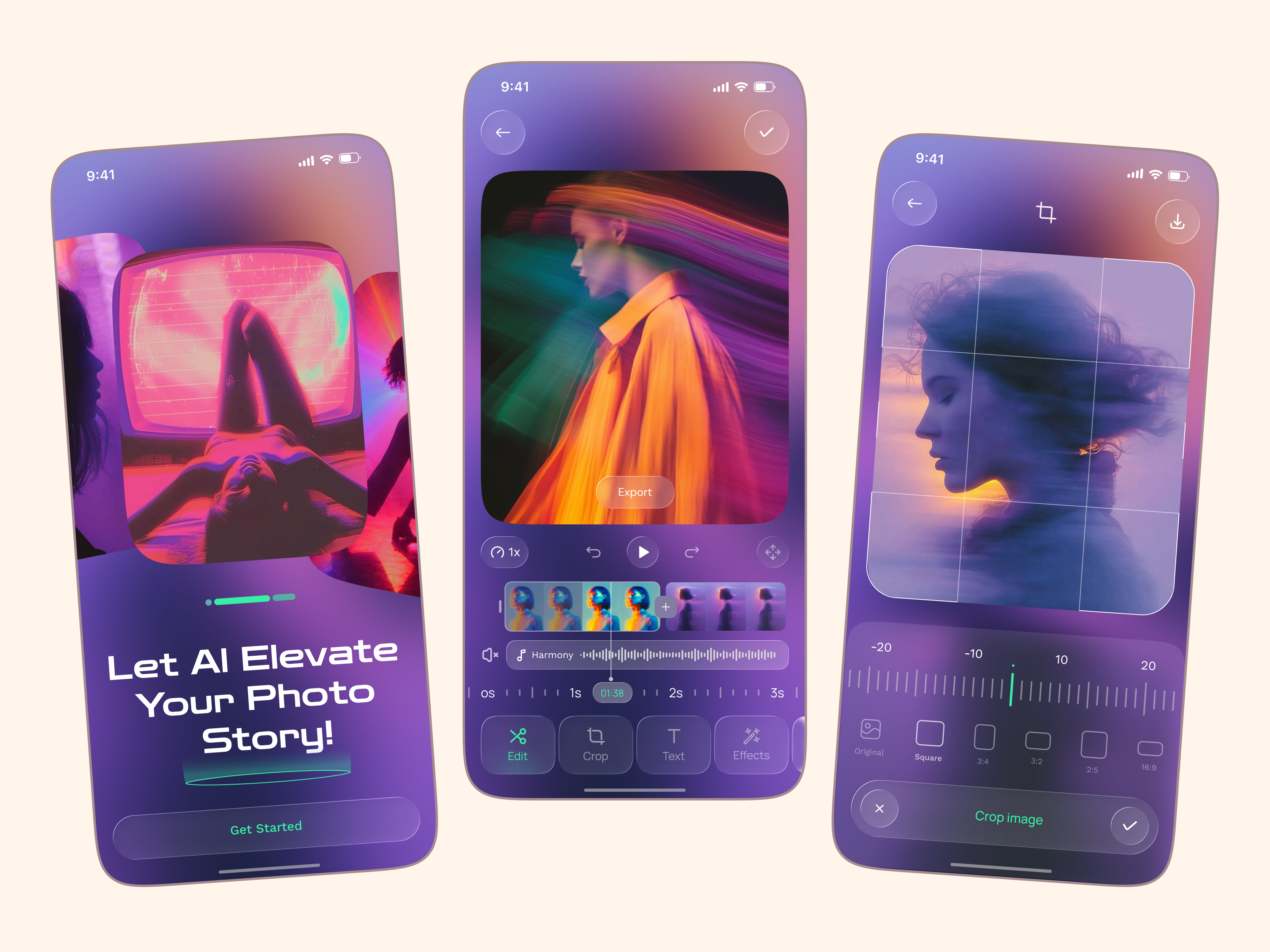 Video Editing App ai editing ai video editor app design creative app creative tools gradient ui mobile mobile app photo video app product design ui ux design video editing app video editor