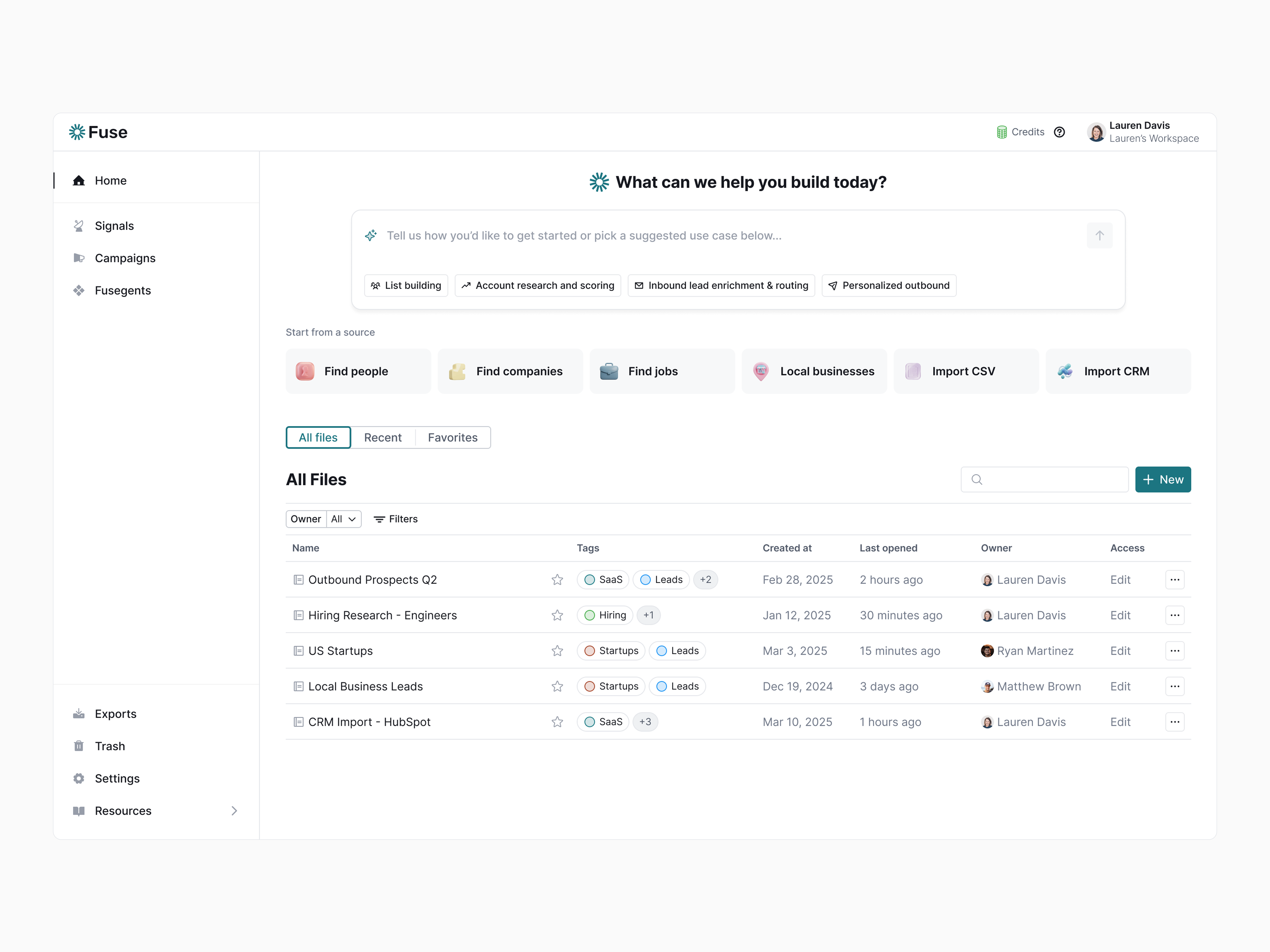 Fuse - AI Research Dashboard ai app branding dashboard research saas table ui ux website