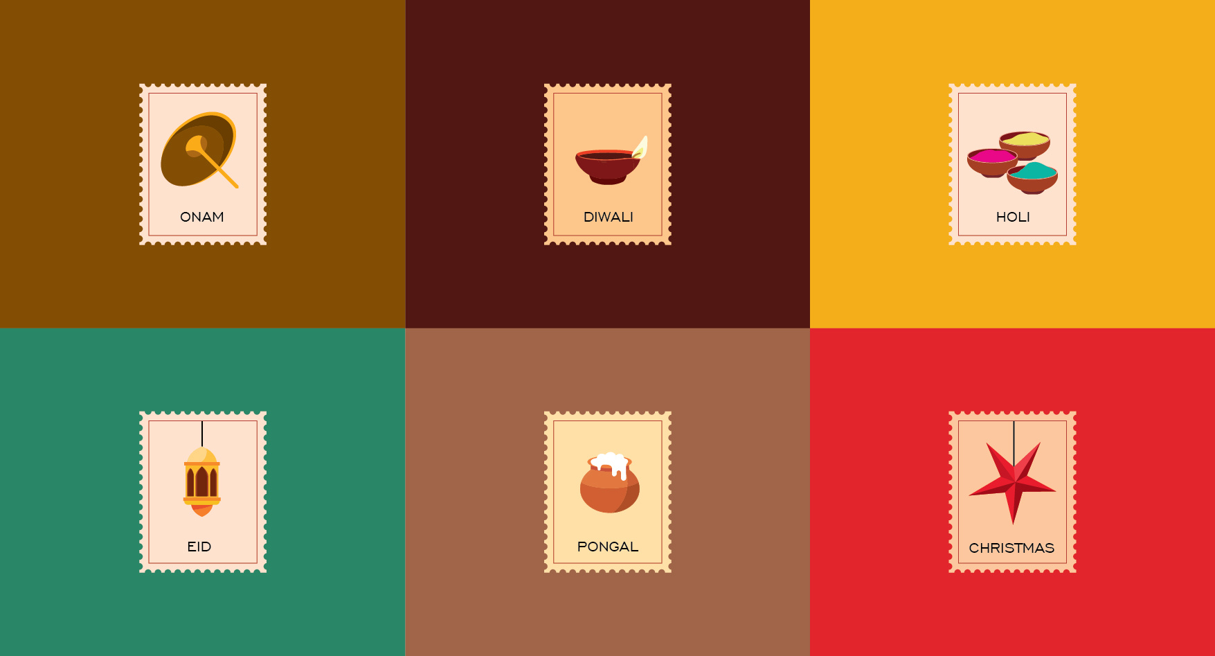 Festivals of India _ Postal Stamp Series creative illusration indianfestivals stampdesign